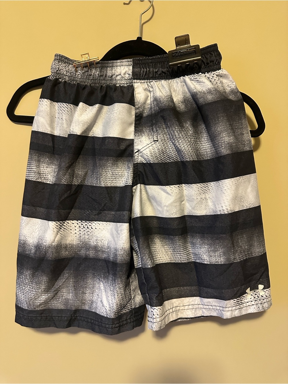 Under Armour Black and White Striped Hybrid bathing suit